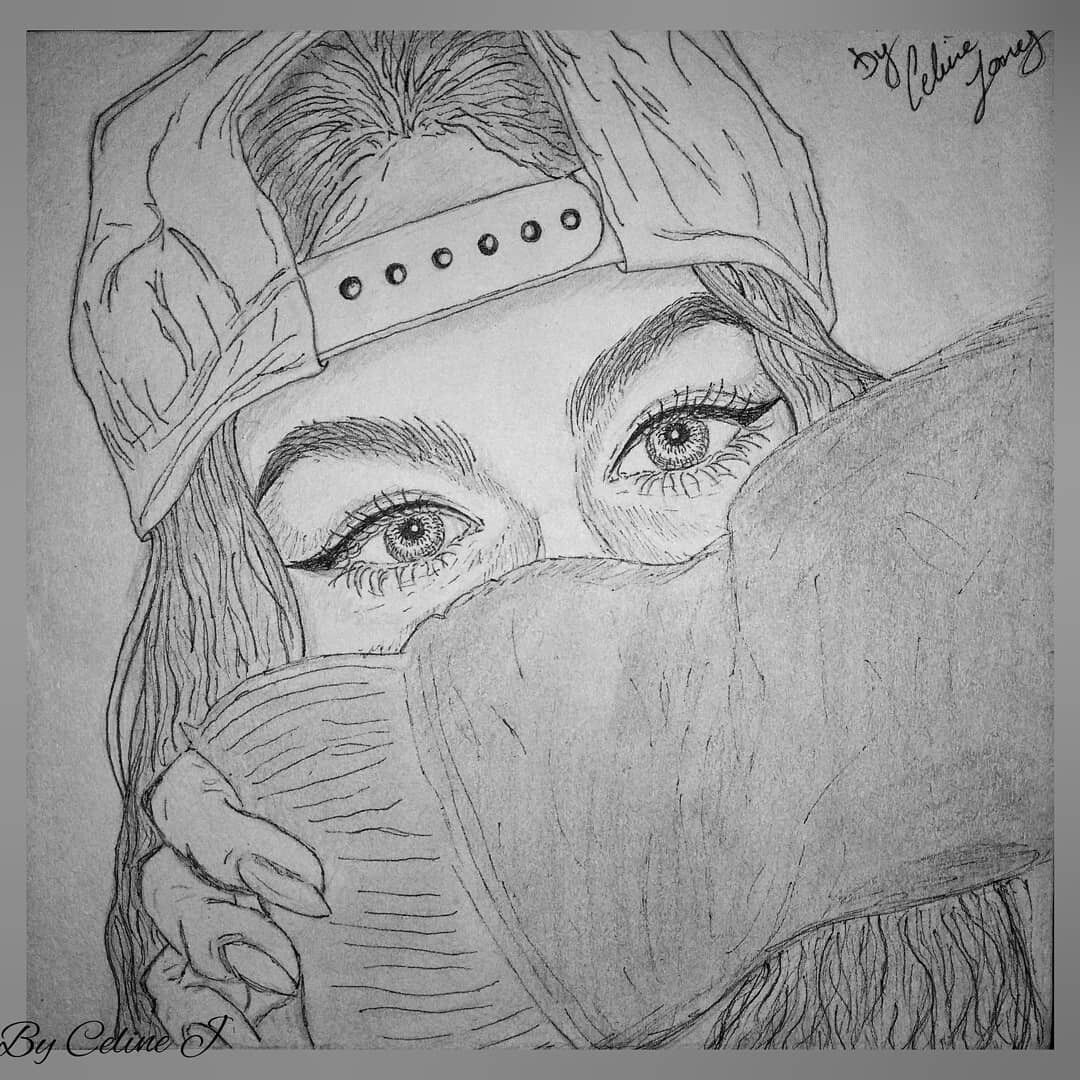 Ess J Line girl drawing pen sketch