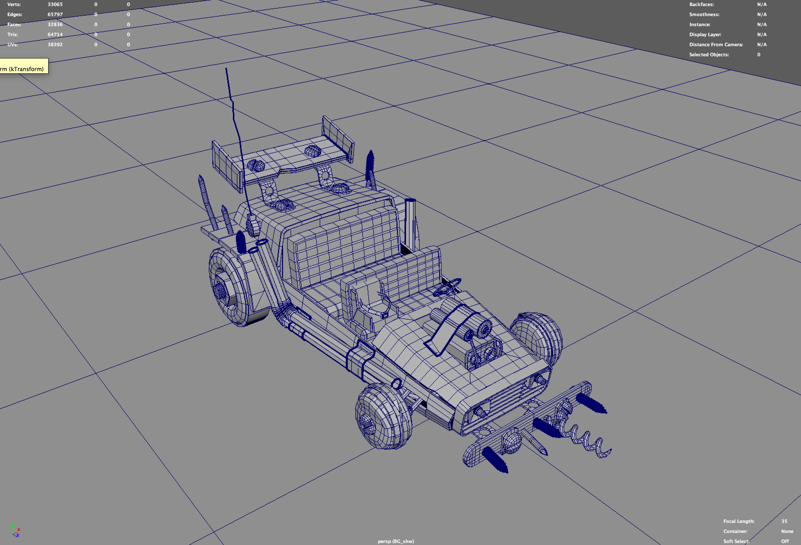 The car was modeled by Kendall Nelson, and then passed off to me for UVs, Texturing, and Shading. 