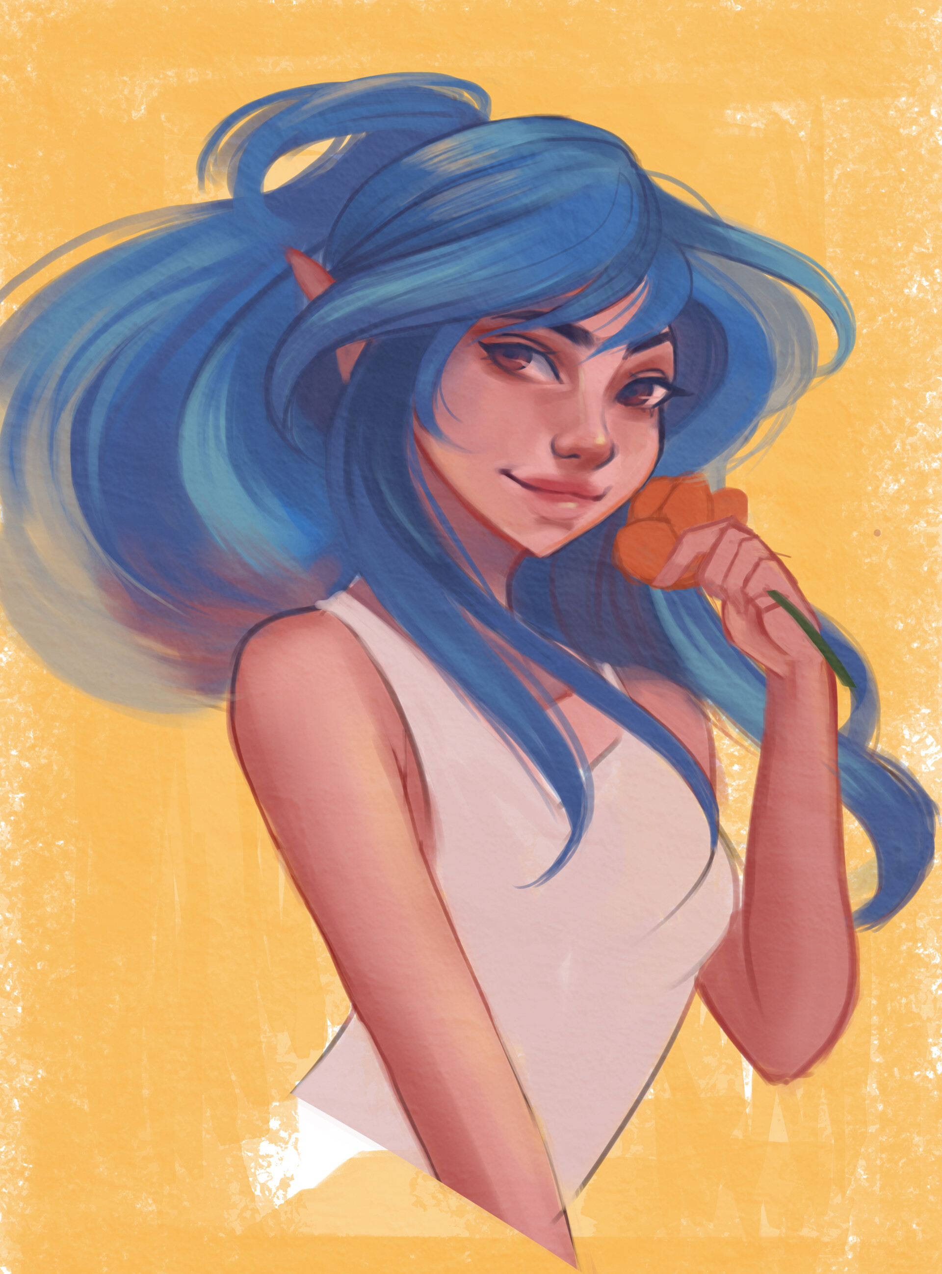 blue haired elf girl