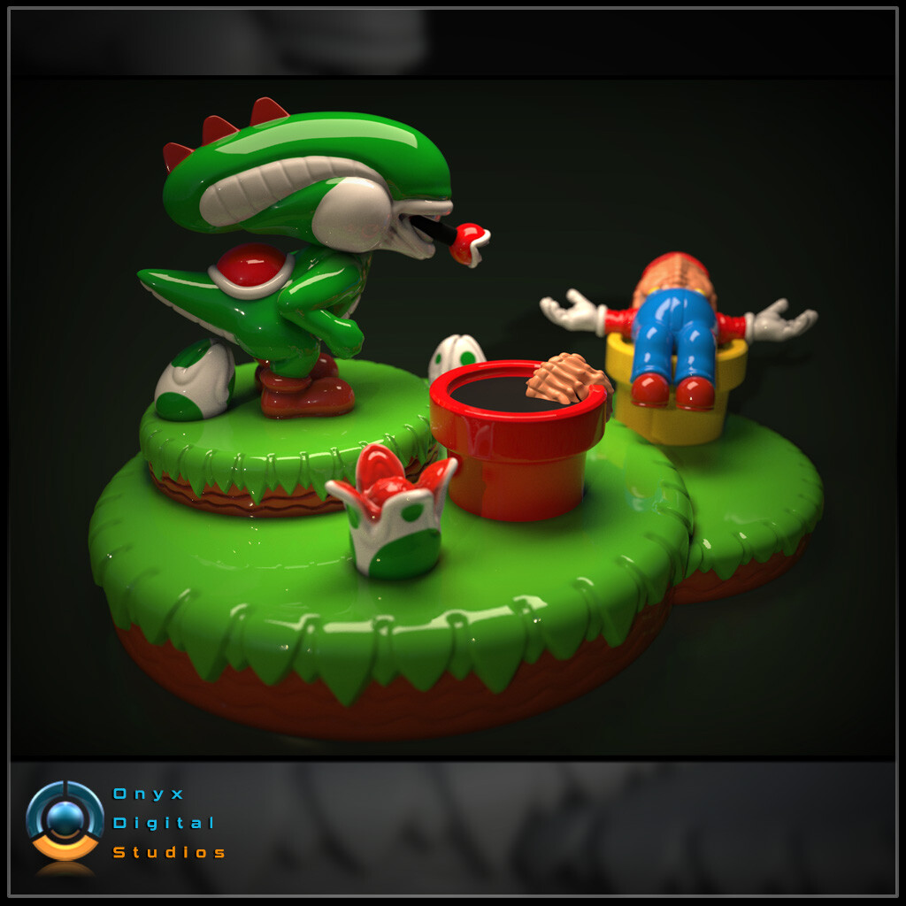 Artstation 3d Printable Yoshi Aliens Mashup Diorama John Humphries