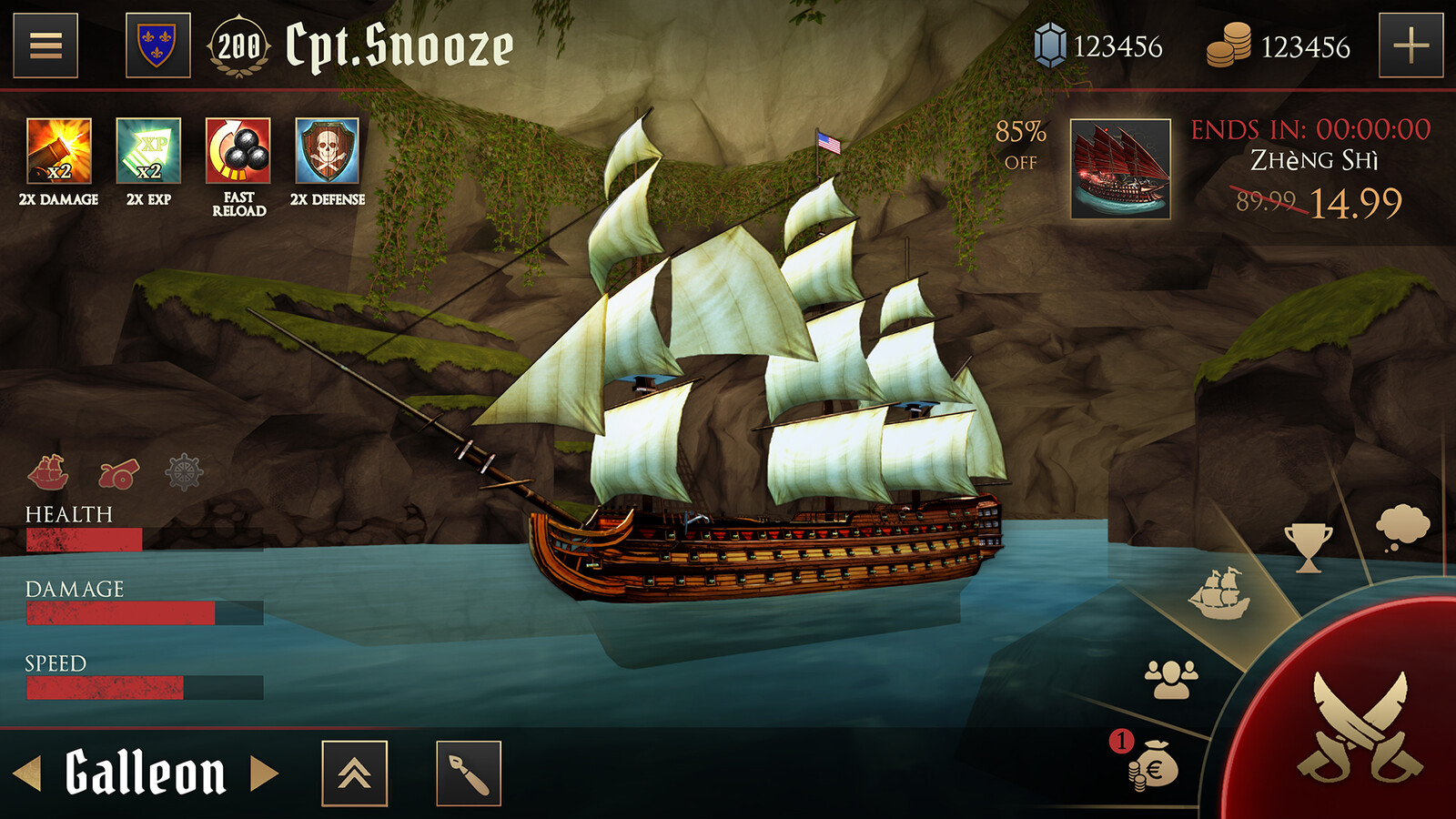 Main Menu/ Pirate lair UI concept for the new Age of Pirates multiplayer game. Most of the icons were placeholders.