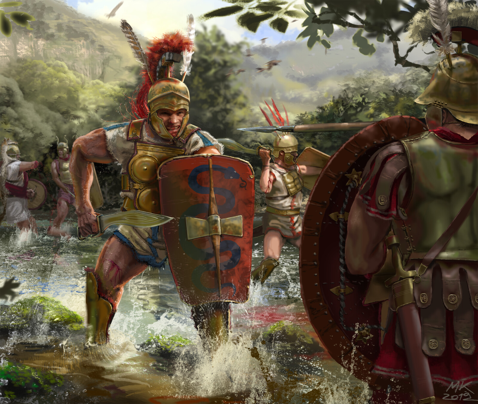 Samnite warriors fighting soldiers of the Roman Republic