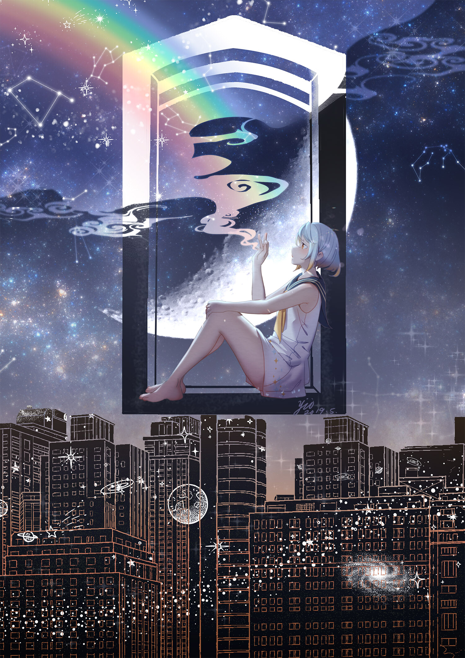 yii yii - 【星尘原创曲】硝子的愿景-手绘PV插图-附背景
