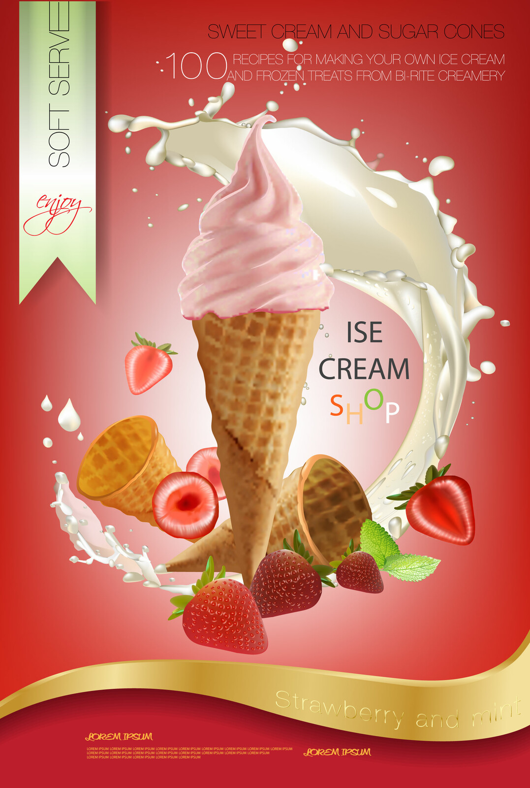  STRAWBERRY  CREAM AND waffle cup VECTOR