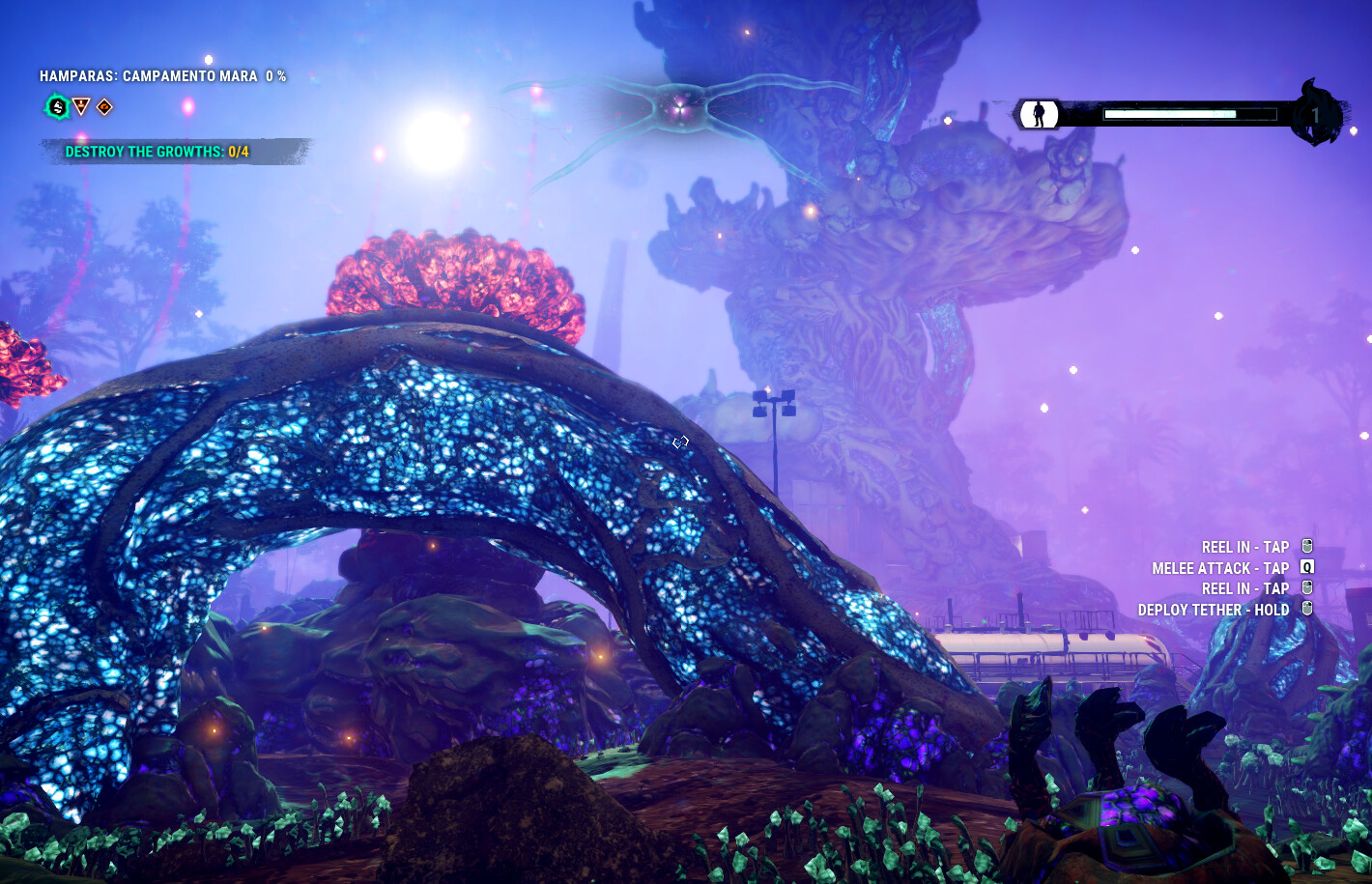 Glowing roots and cilia, and a gigantic mushroom cluster set an imposing scene. 