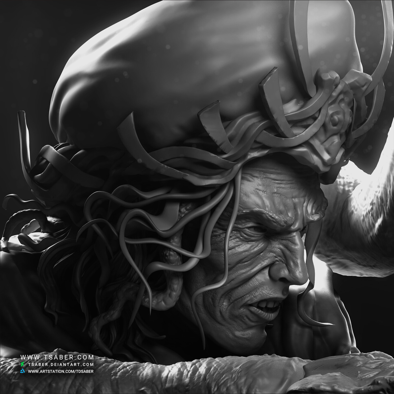 3d bust sculpture - Evil Lord  -  Zahhak - Cgtrader - Tsaber - Render shot 02