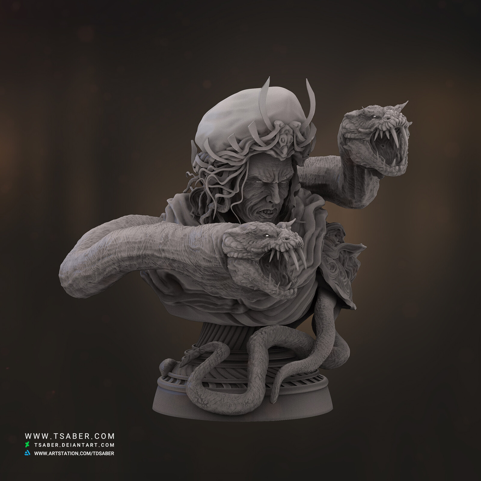 3d bust sculpture - Evil Lord  -  Zahhak - Cgtrader - Tsaber - Render shot 05