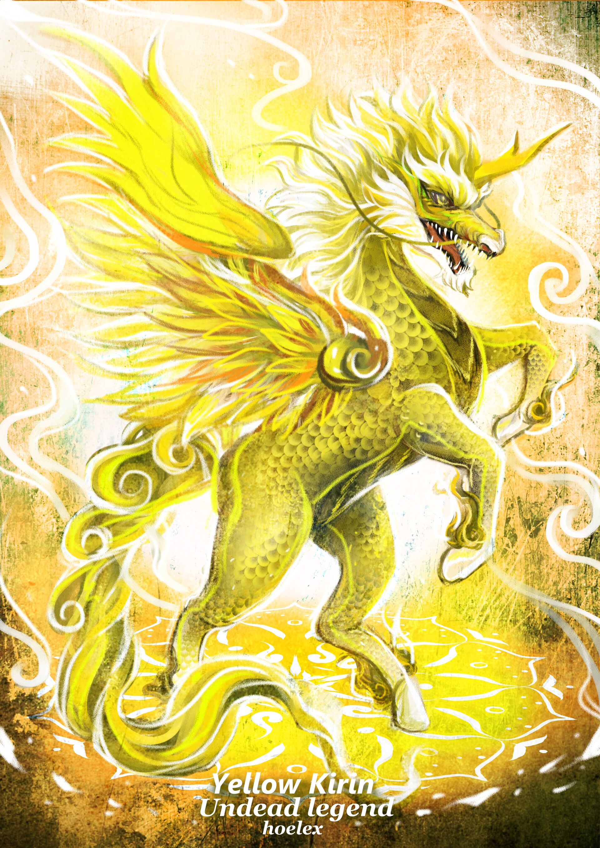 Artstation 神奇守護幻獸 召喚魔法生物 中方黃土金麒麟yellow Kirin獨角 Hoelex Hoelex Chang 浩理斯