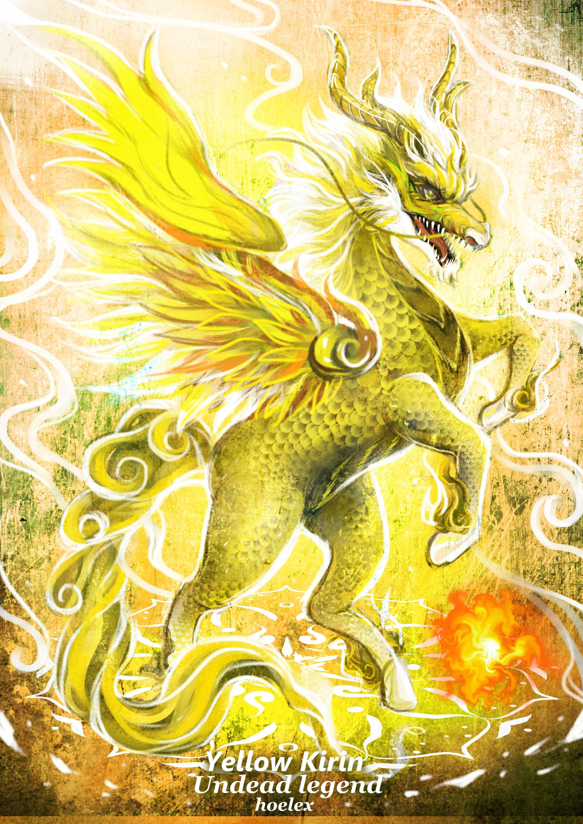 Artstation 神奇守護幻獸 召喚魔法生物 中方黃土金麒麟yellow Kirin獨角 Hoelex