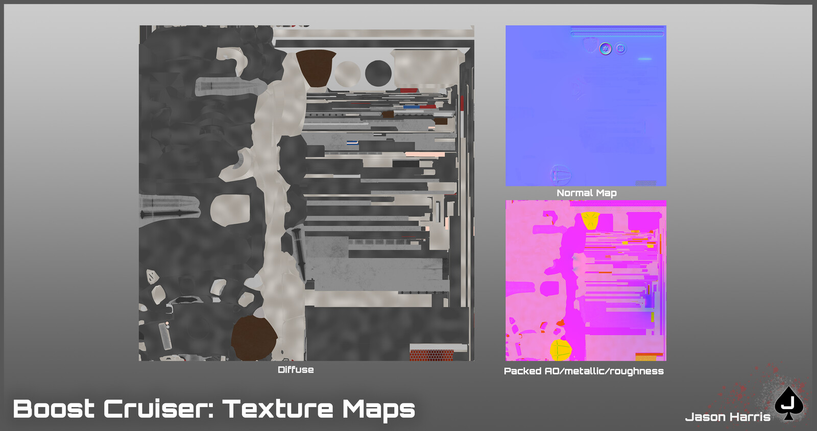 The model uses three texture maps in one material. A mixture of automatic and manual packing.