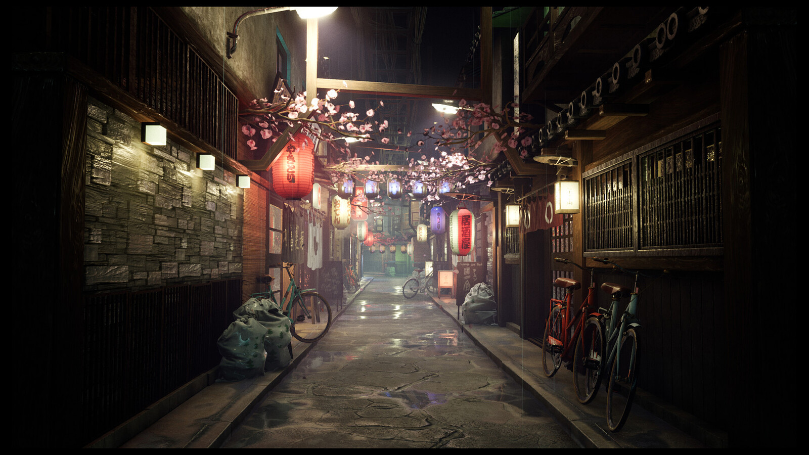 A Japanese alley environment.