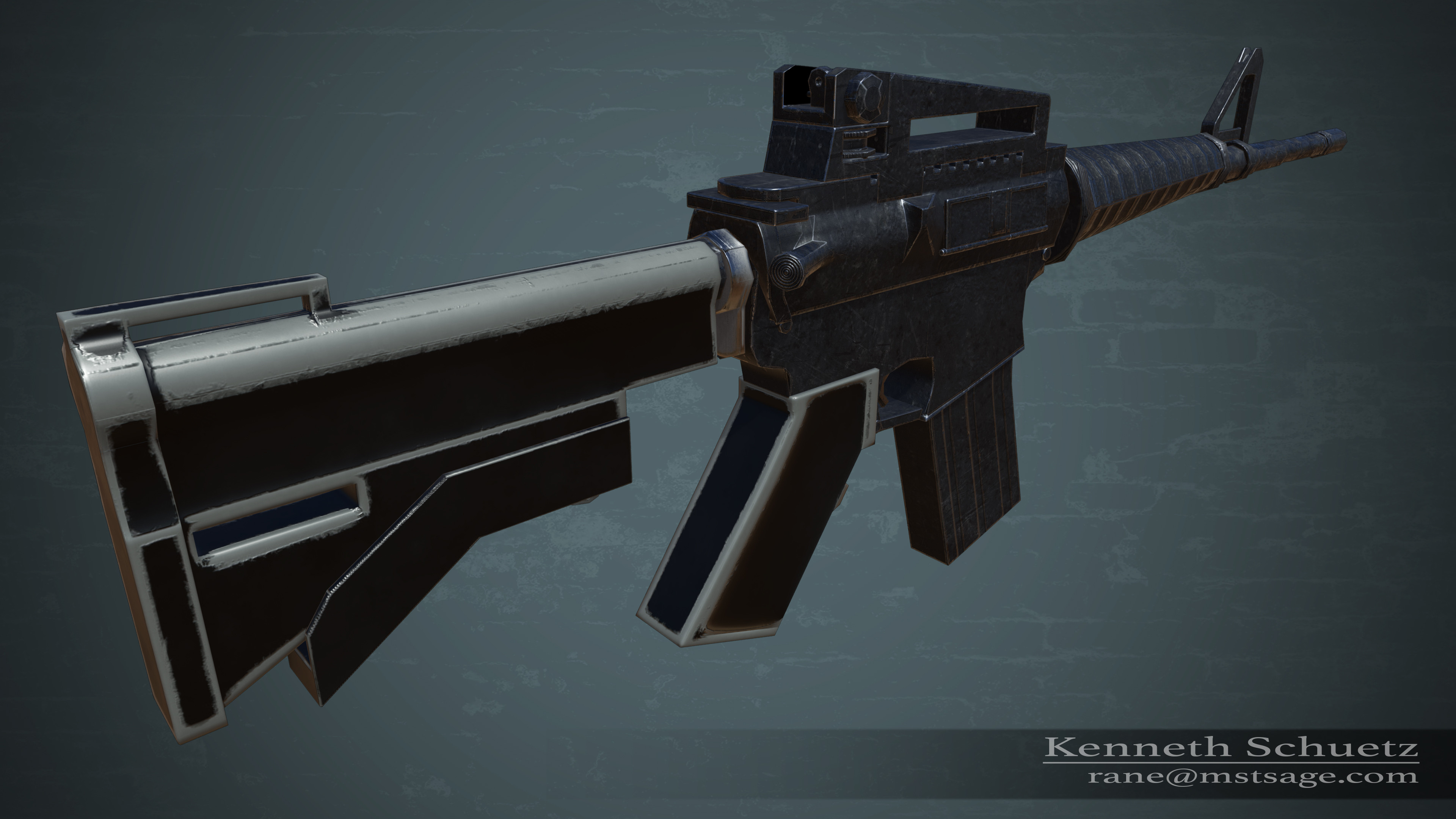 M4 Carbine Textured using substance painter, I realized at the end I needed to use better naming conventions early on, otherwise it messes with the bake.