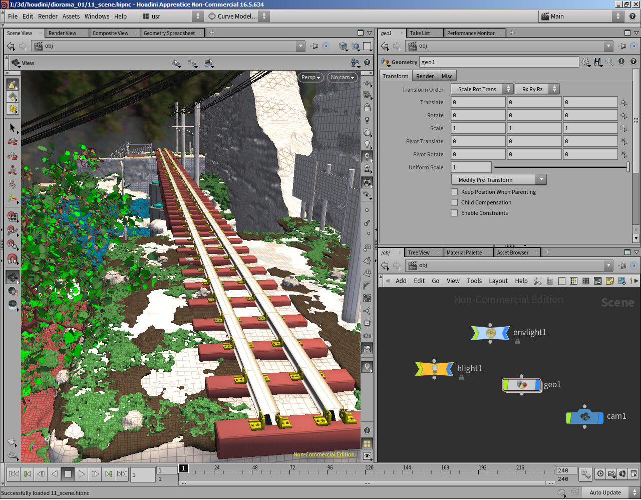 Base template after generation and manual placement of train track