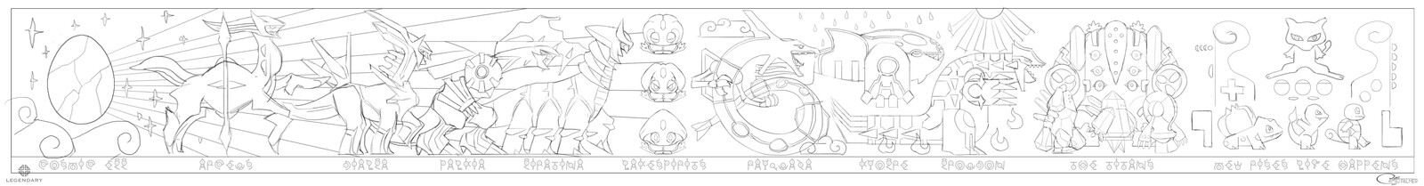 A Pokemon creation myth frieze. 