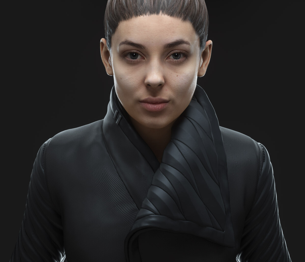 Elana wearing the Cyberpunk Jacket with a Sleeve Variant. 