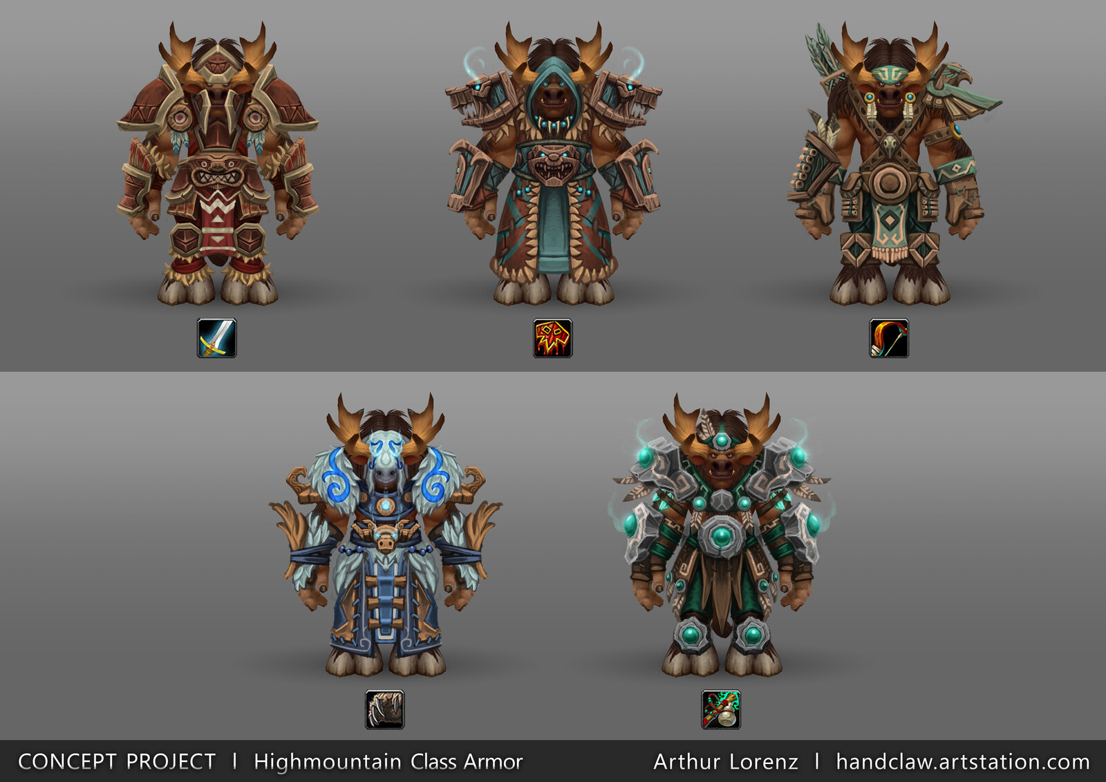 Overview

In comparision to the Thunderbluff Tauren, I decided to not use Totems as part of the design. That is due to various totems being available either trough the heritage armor or useable items from a vendor in their capital city.