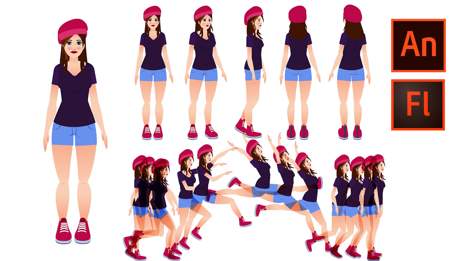 Flash/Animate CC stylised character design+ turnarounds + rigging+ advanced...