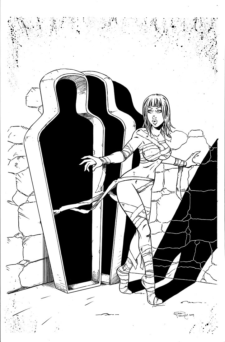 Mummy pinup for Sisterhood: The Mystery Unravels 

Pencils and inks by Sean Forney