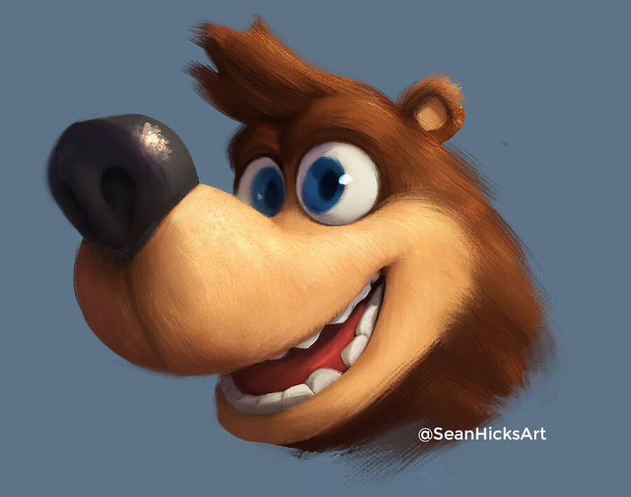 Banjo's fur in a more realism + stylized art direction. This time the tan parts of the design act as a fur discoloration- similar to some bears. 