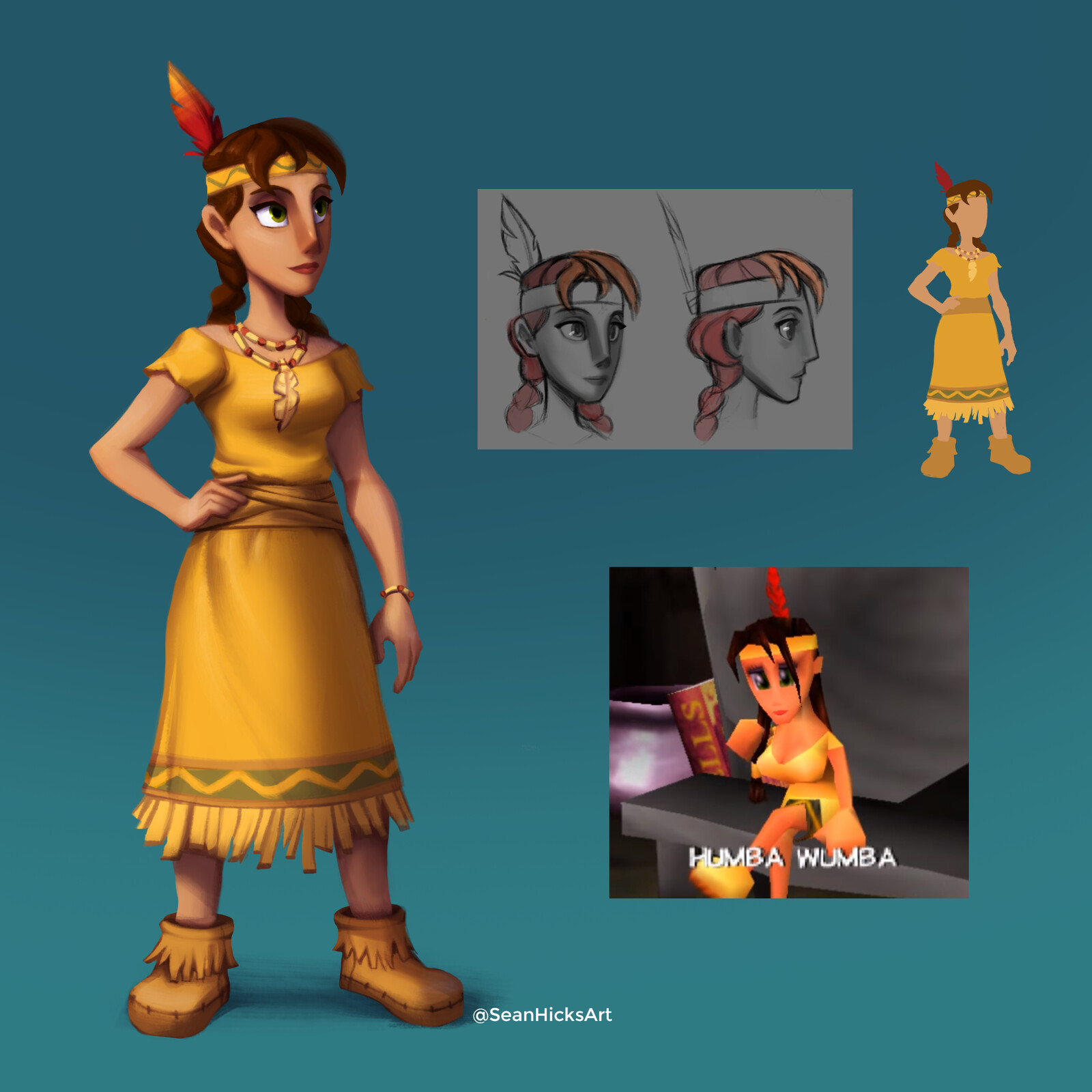 Humba Wumba render with head sketches and reference from the Nintendo 64 game