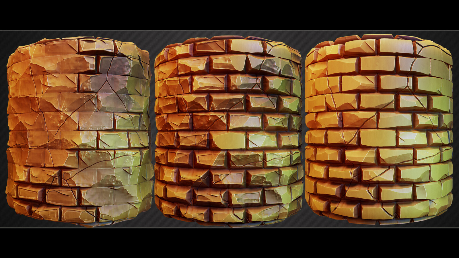 One blend node changes the style of the cracked bricks.