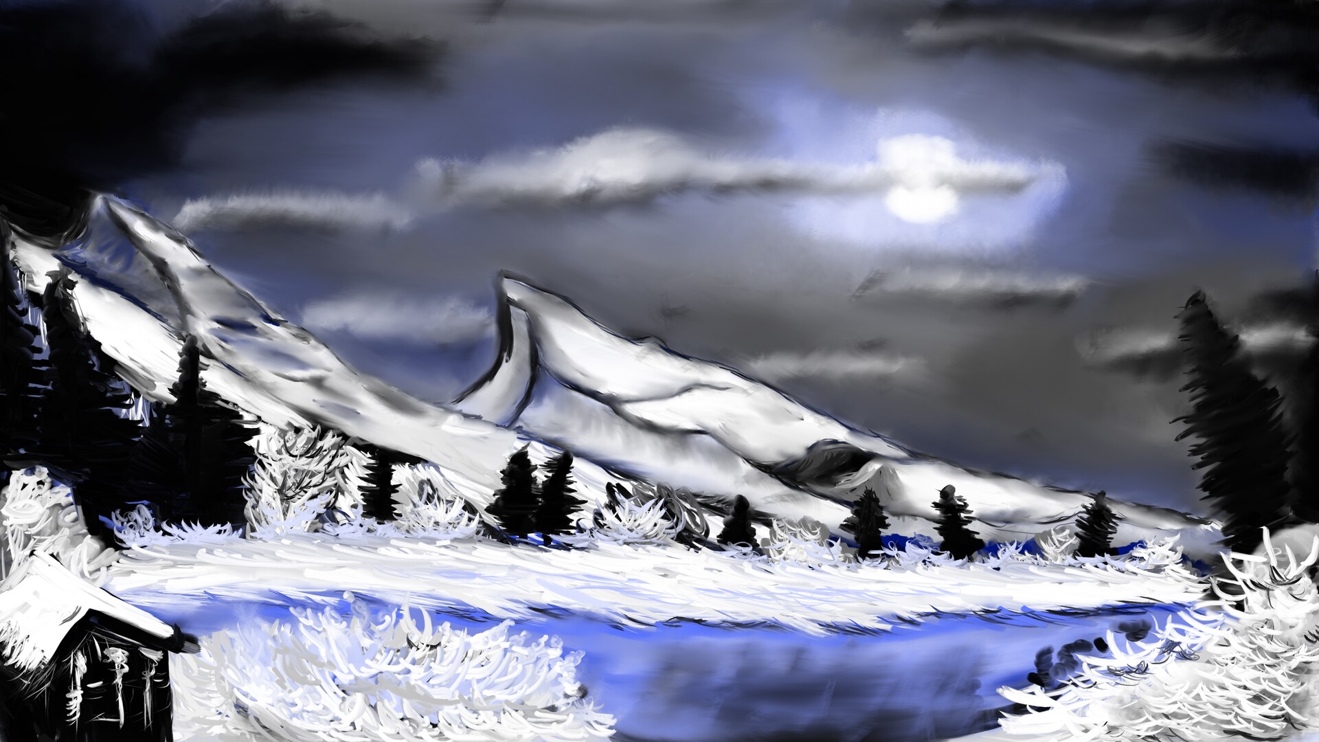 Artstation Joy Of Painting S1 E6 Winter Moon James Dasilva Pelzl