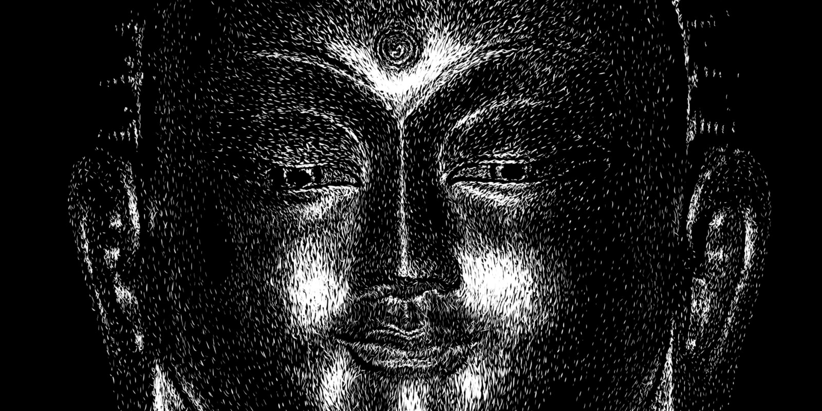 Buddha, face close-up
Digital scratchboard, june 2019