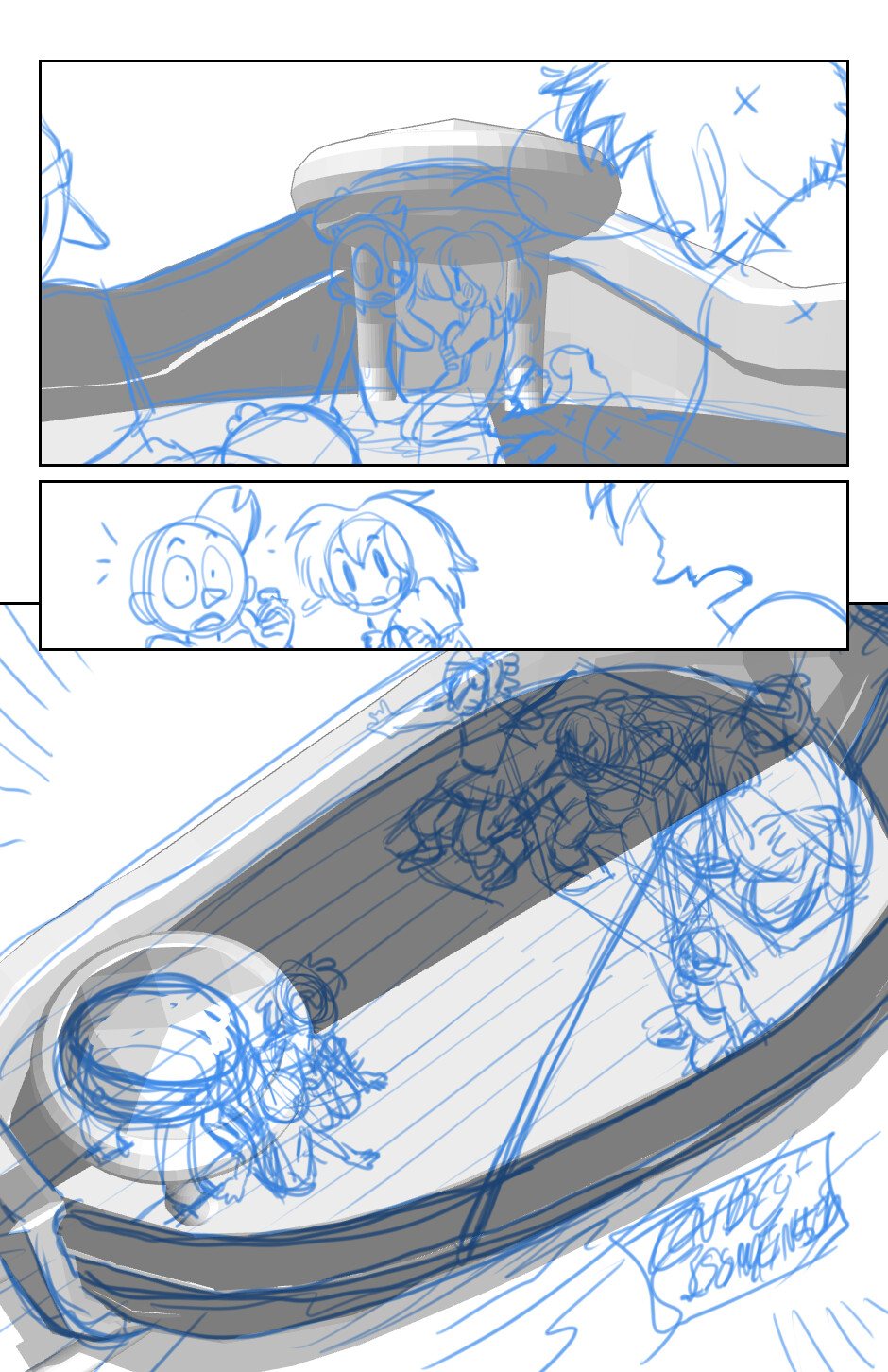 page 43 pencils - The reference model's engine was too large for this shot so I adjusted it