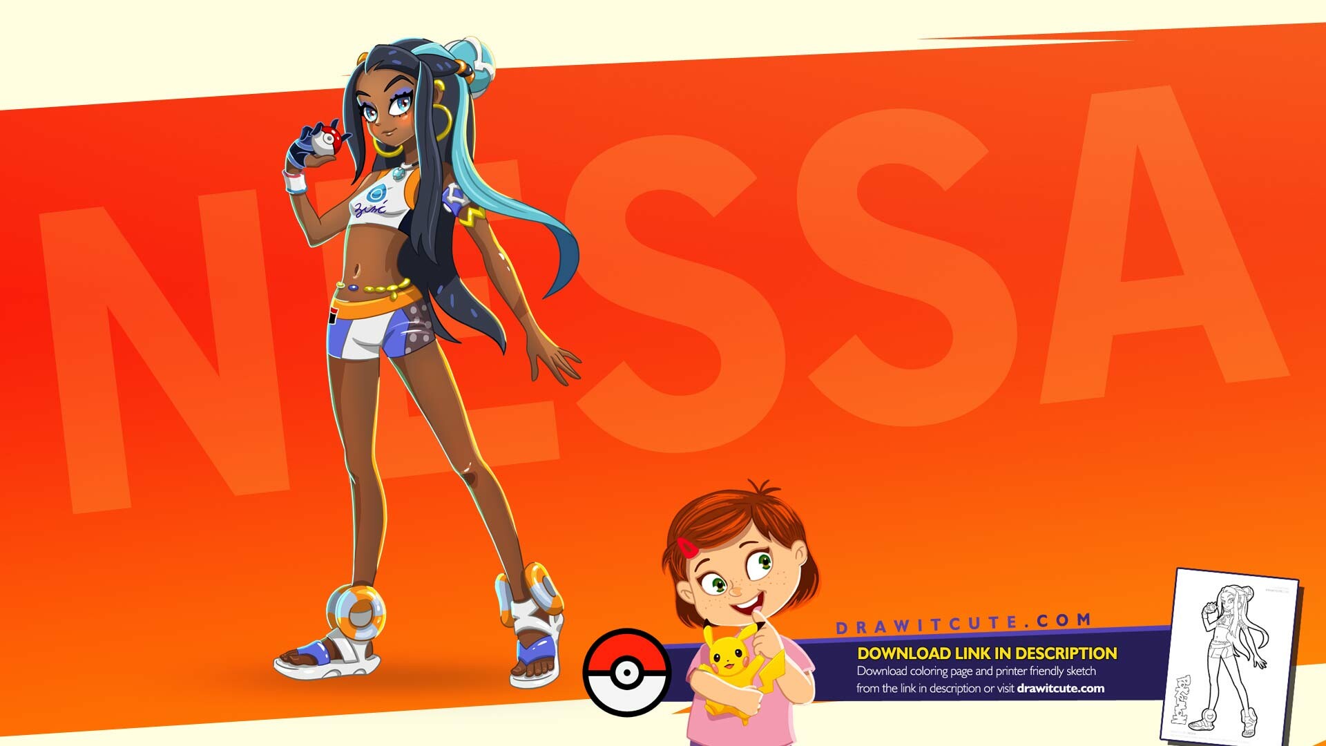 Artstation How To Draw Pokemon Nessa Gym Leader Super Easy With Coloring Page Drawitcute Com