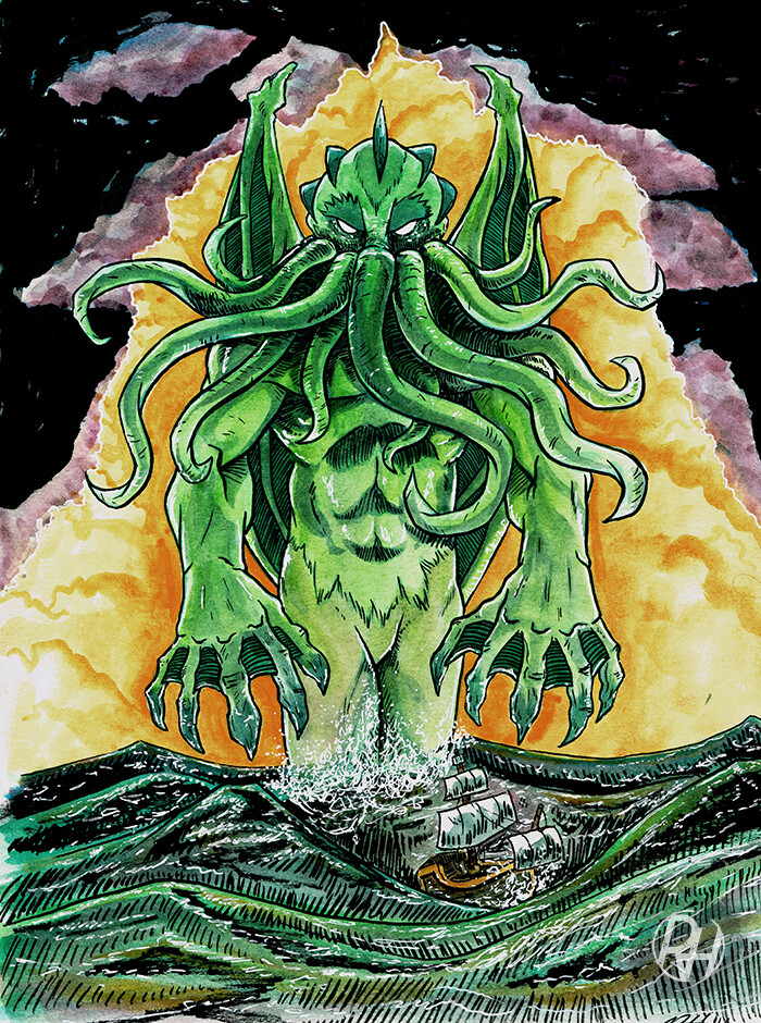 Cthulhu illustration. Done with watercolor and ink.