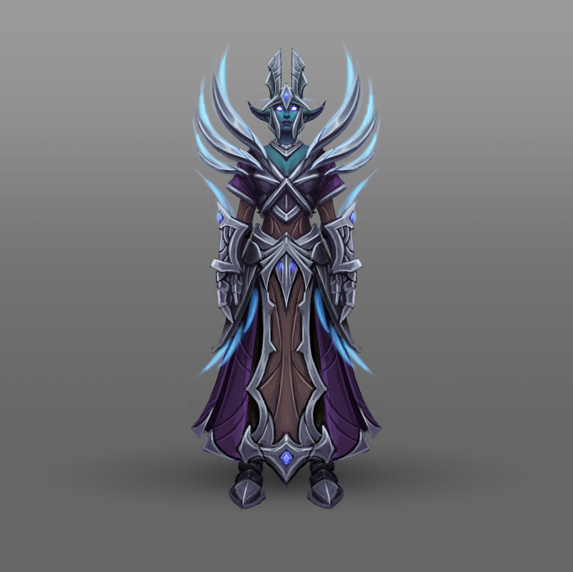 Warrior
Based on Spellblade Aluriel of the Nighthold Raid, I felt this direction offers a distinct design with a more elite appeal. I was thinking of going with a more regular Suramar guard look, but I felt it would be look like low level gear.