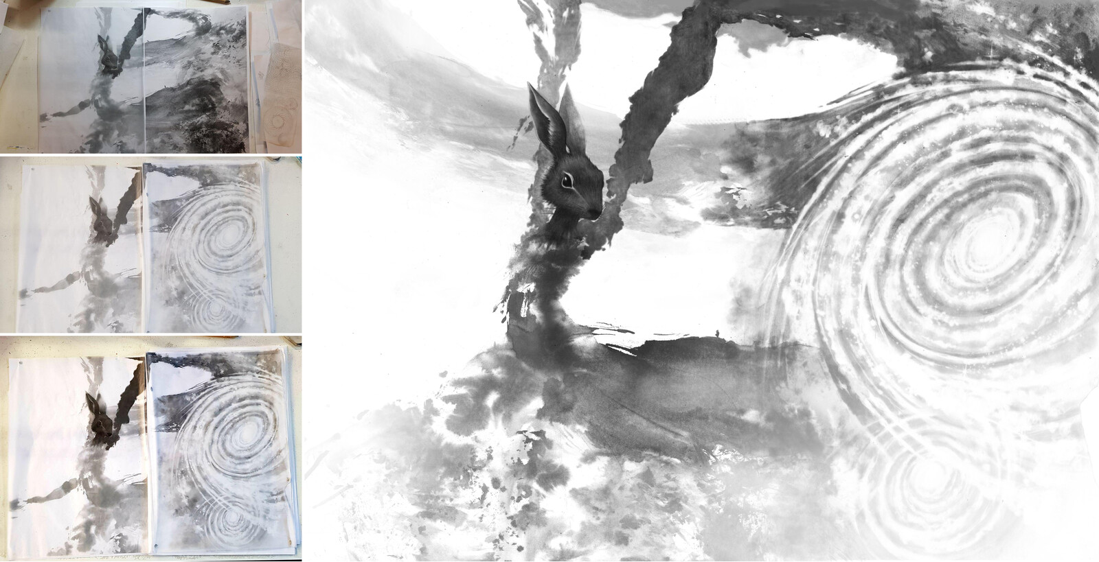 Process of "Excitation" This was made using liquid inks and pencils. 