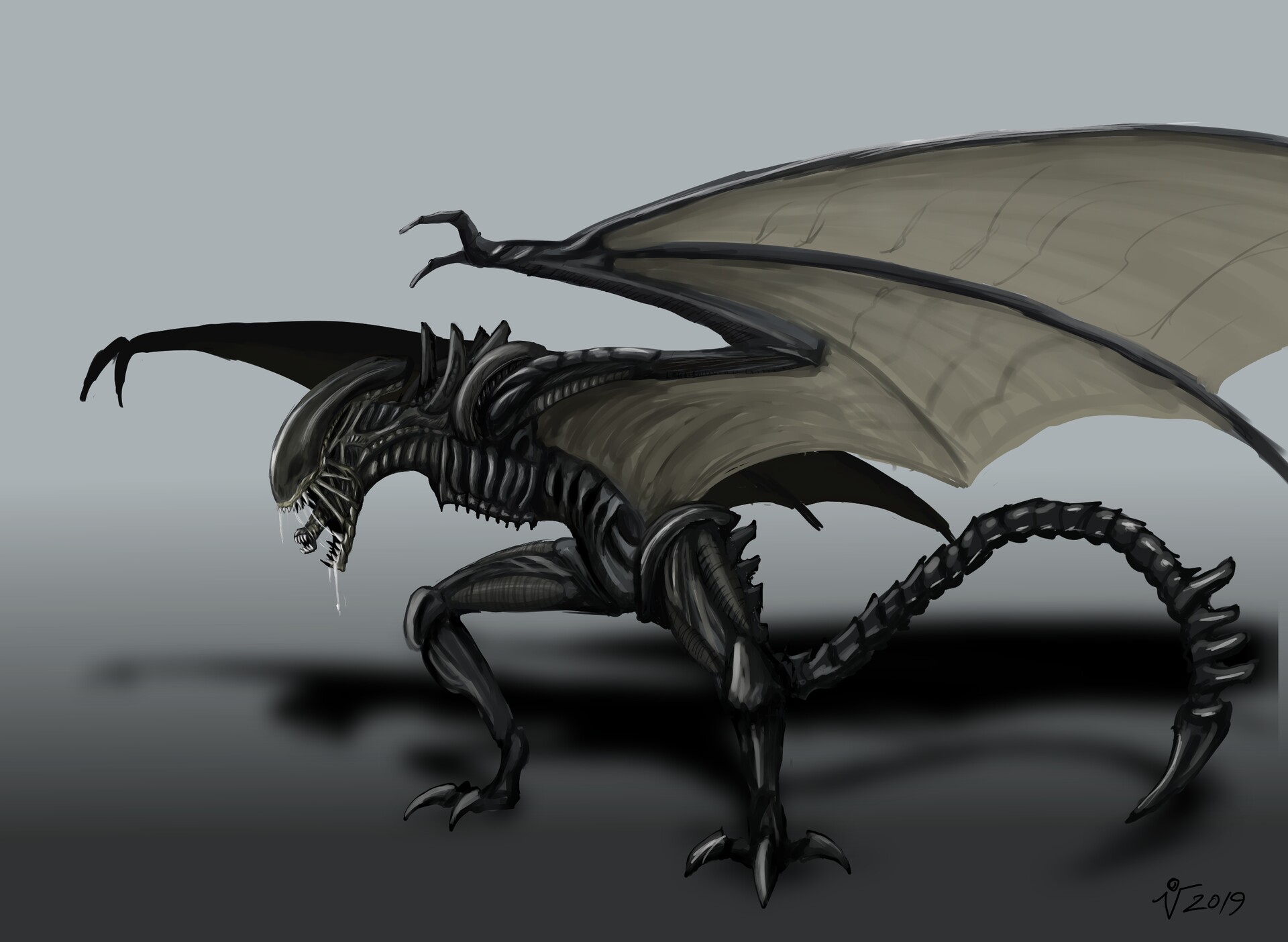 Originally I wanted to design a wyvern xenomorph, but this ended up looking...