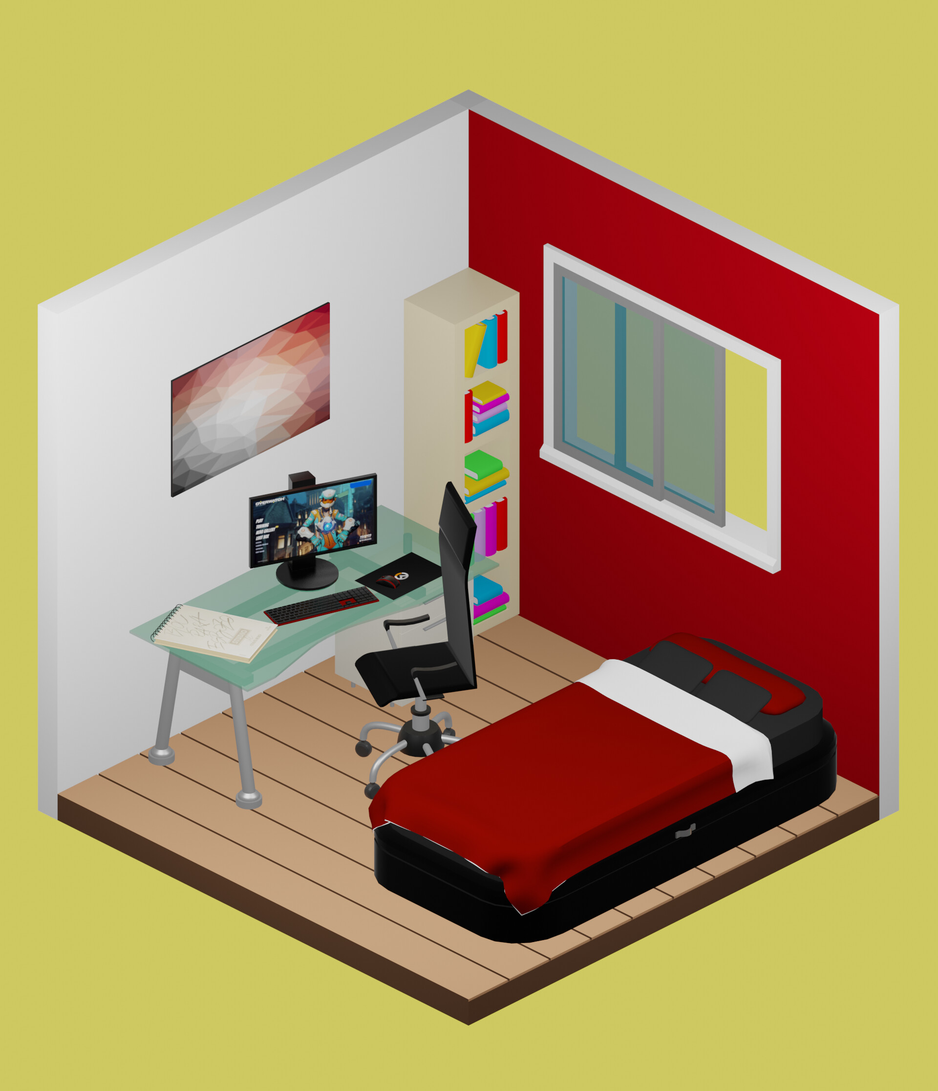 Artstation Low Poly Isometric Bedroom Helena Or