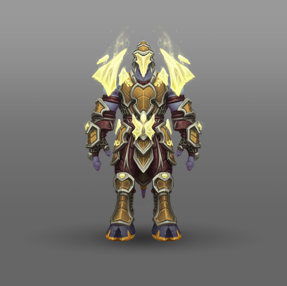 Hunter
With the regular draenei I had a "ranger" approach to its design. For the Lightforged I wanted a more high tech design, hence the stronger use of crystals in its design.