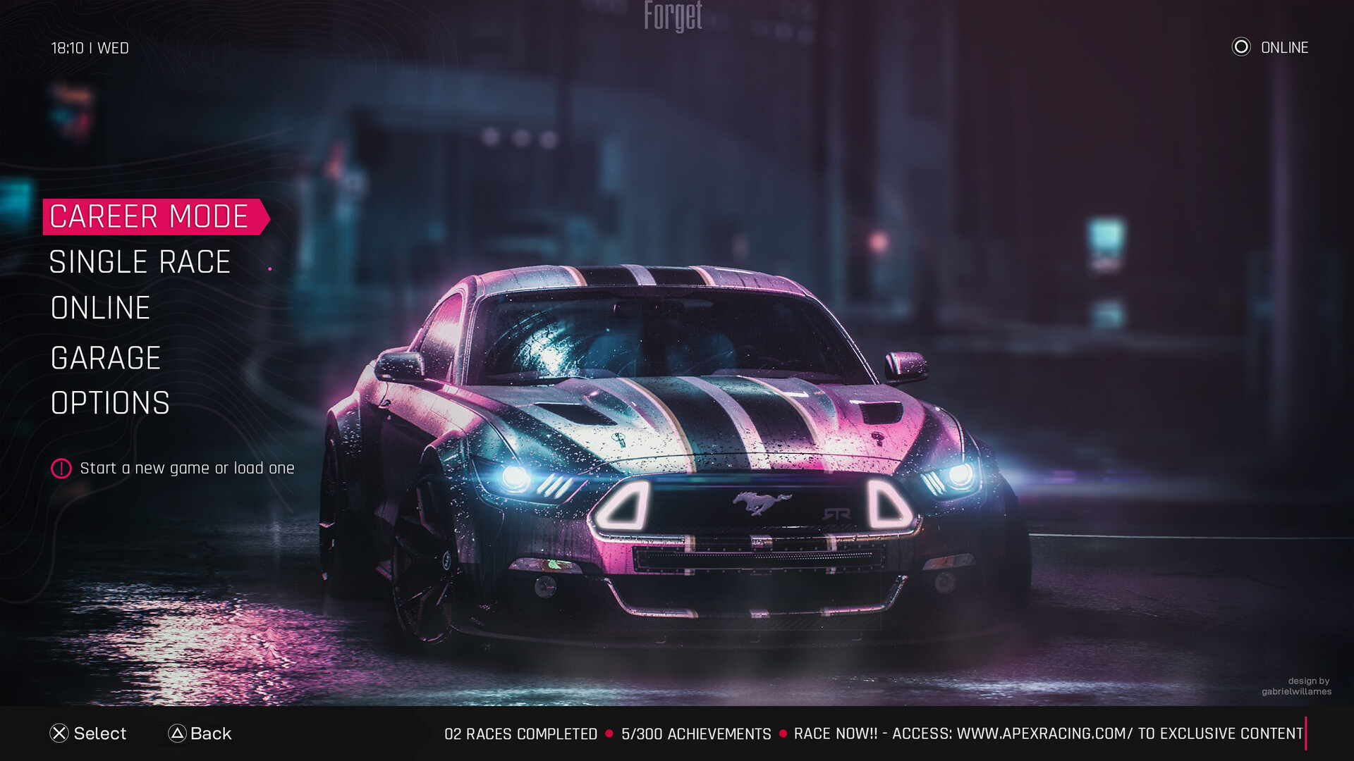 Gabriel Willames Racing Game Main Menu Concept
