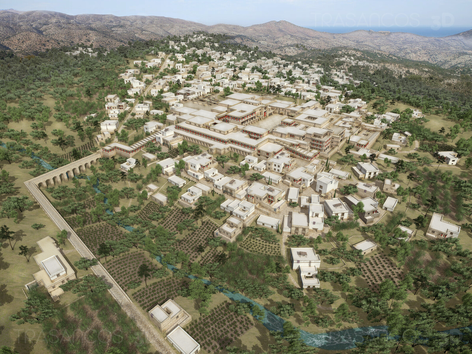 View of the City of Cnossos, with the palace in the middle.
Modeled in collaboration with:
- Andrés Armesto
- Alejandro Soriano
- Carlos Paz
- Diego Blanco