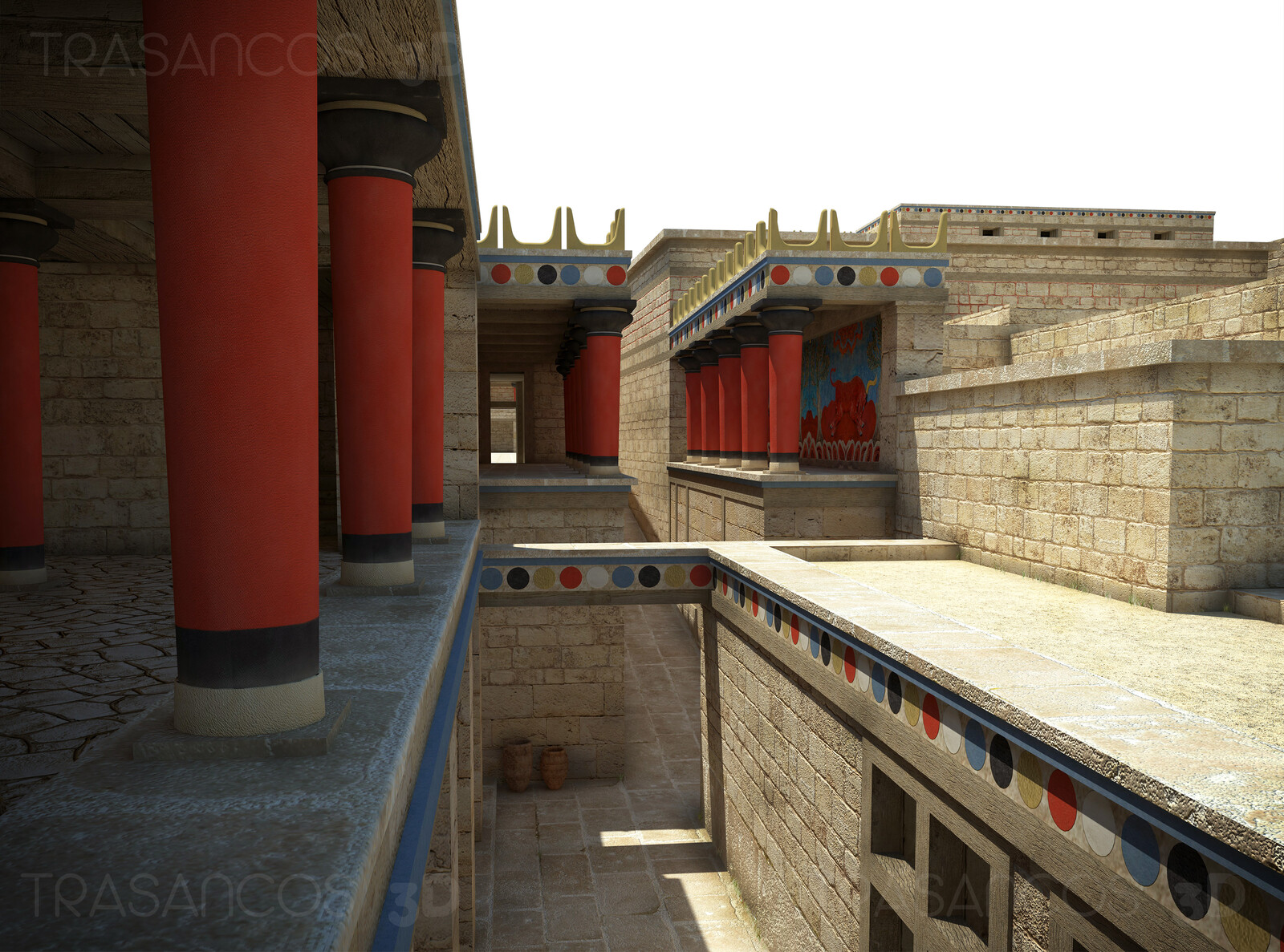 Reconstruction of the north entrance to the Palace of Cnossos.
Modeled in collaboration with:
- Andrés Armesto
