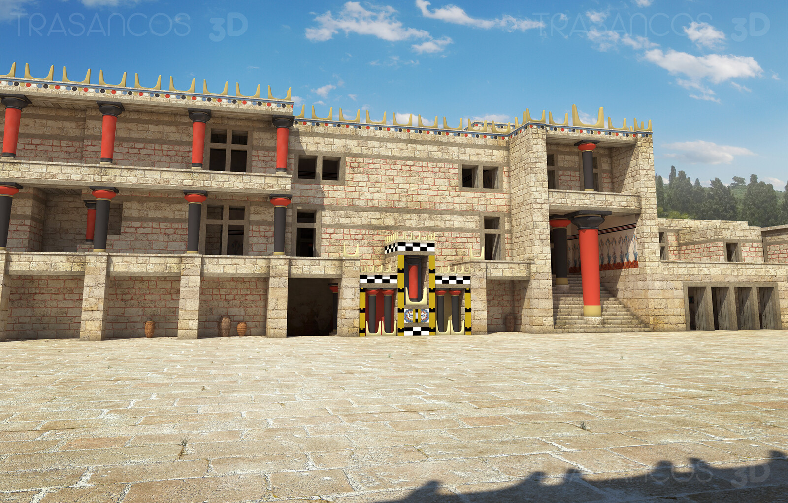 Reconstruction of the main patio of the Palace of Cnossos.