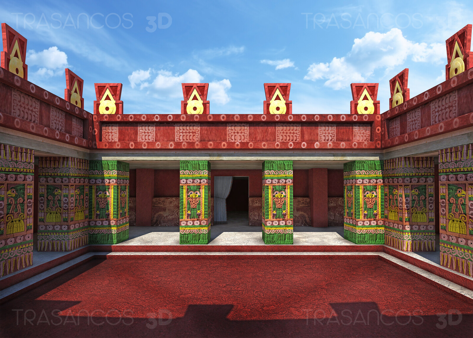 Inner patio of Quetzalpapalotl palace in Tehotihuacan.
Modeled in collaboration with:
- Diego Blanco