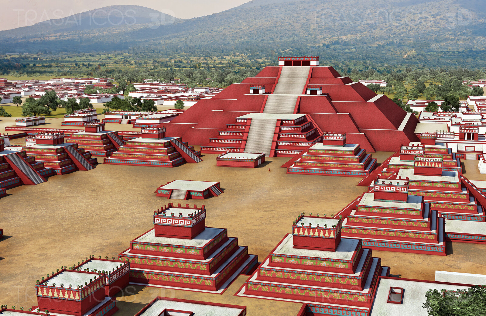 View of the Moon pyramid and surroundings in Tehotihuacan.
Modeled in collaboration with:
- Carlos Paz