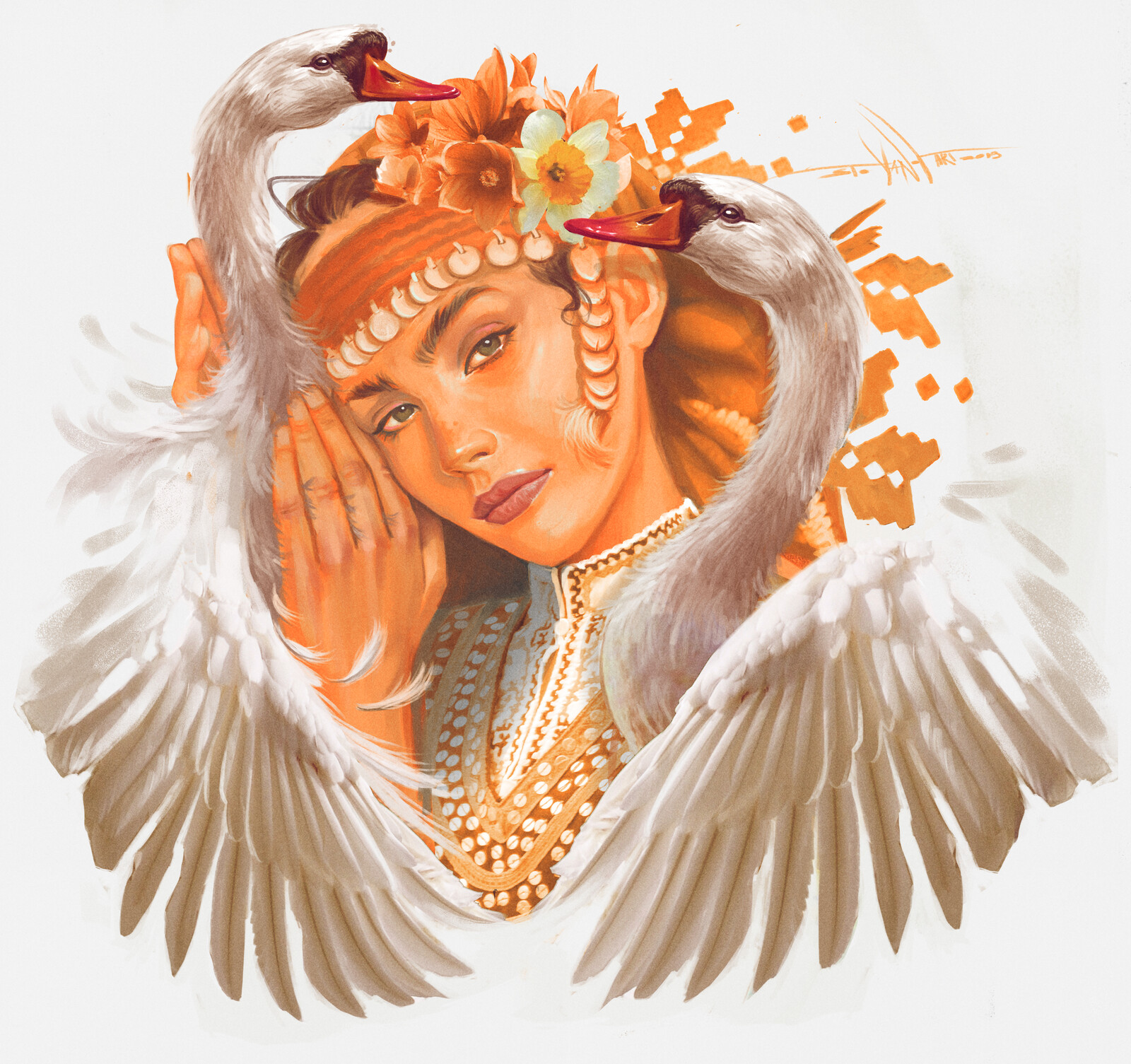 Птица с лицом женщины рисунок