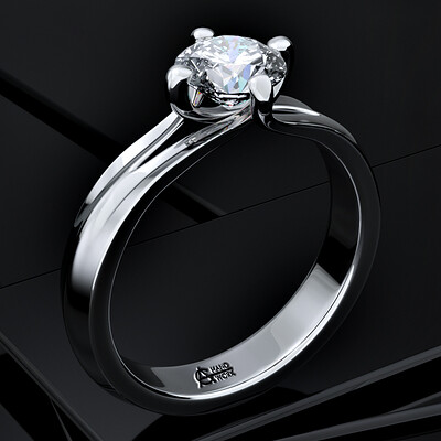 Silver ring with diamond  - "Princess"