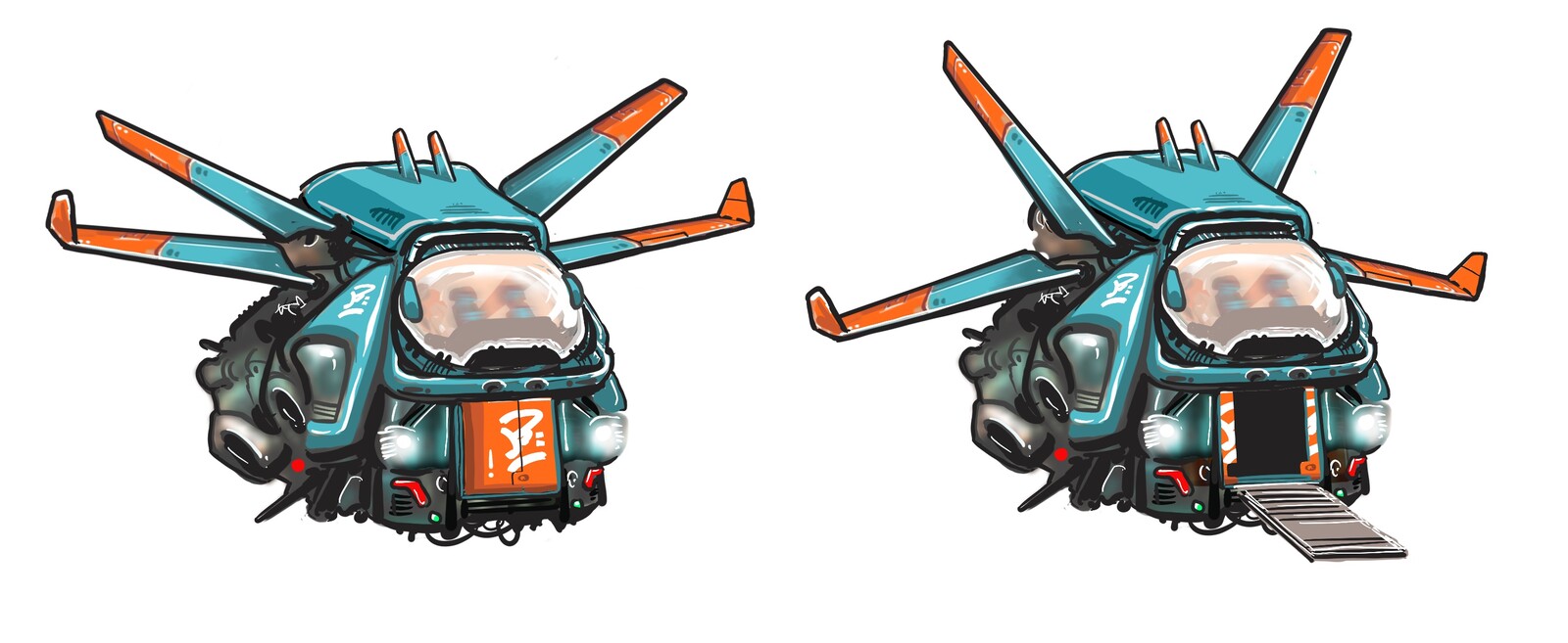 The final Shuttle design, Wings and Doors etc all on separate layers to facilitate animation in AfterEffects.