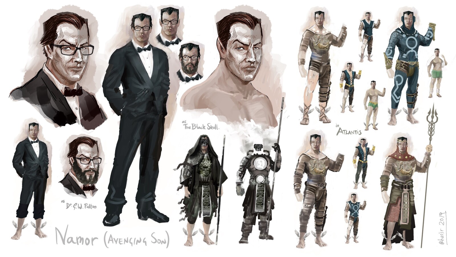 Namor character Designs... Various Atlantean, surface and vigilante costume options. 