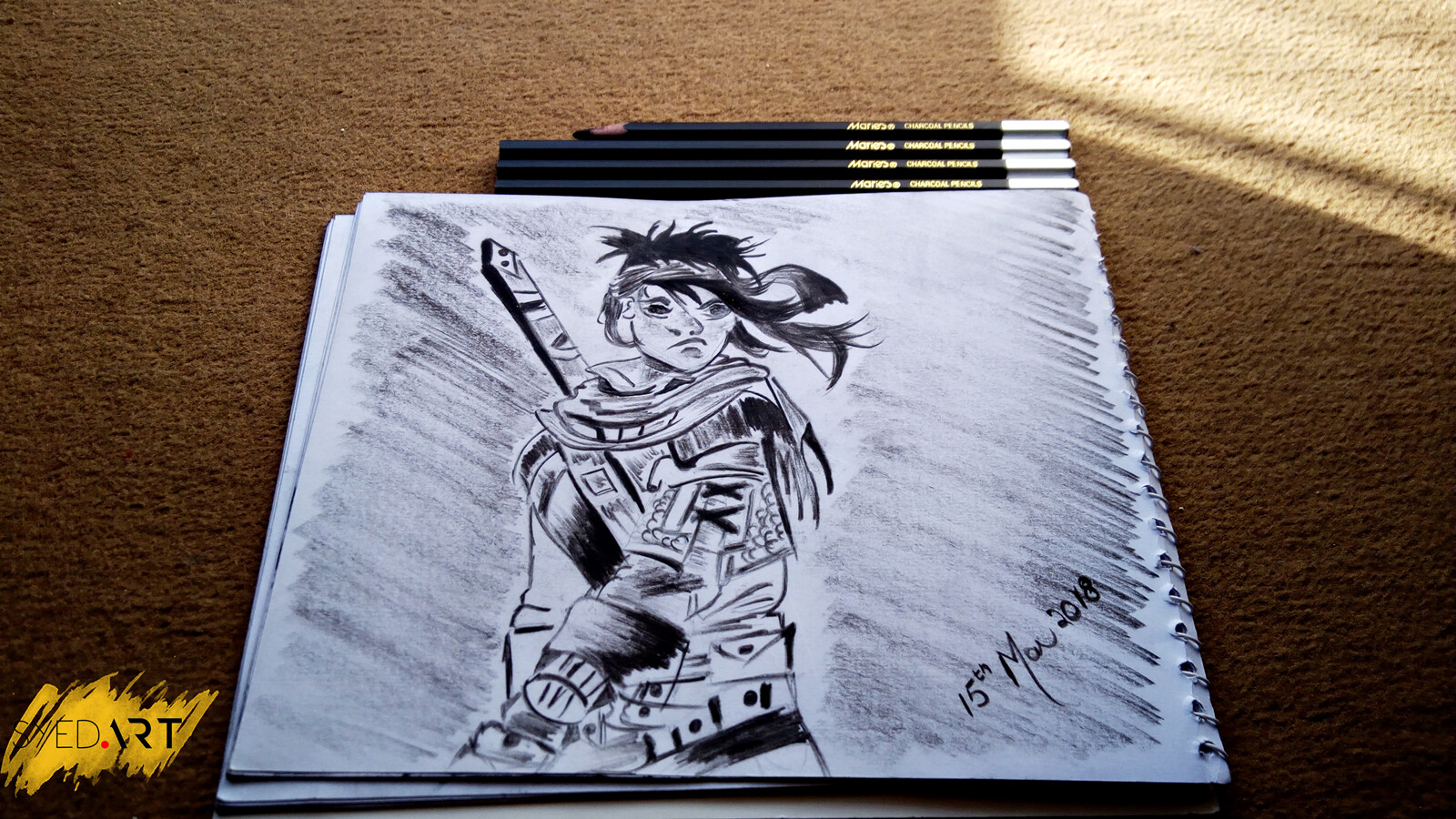 Artstation Warrior Charcoal Pencil Drawing Syed Waqas Saghir