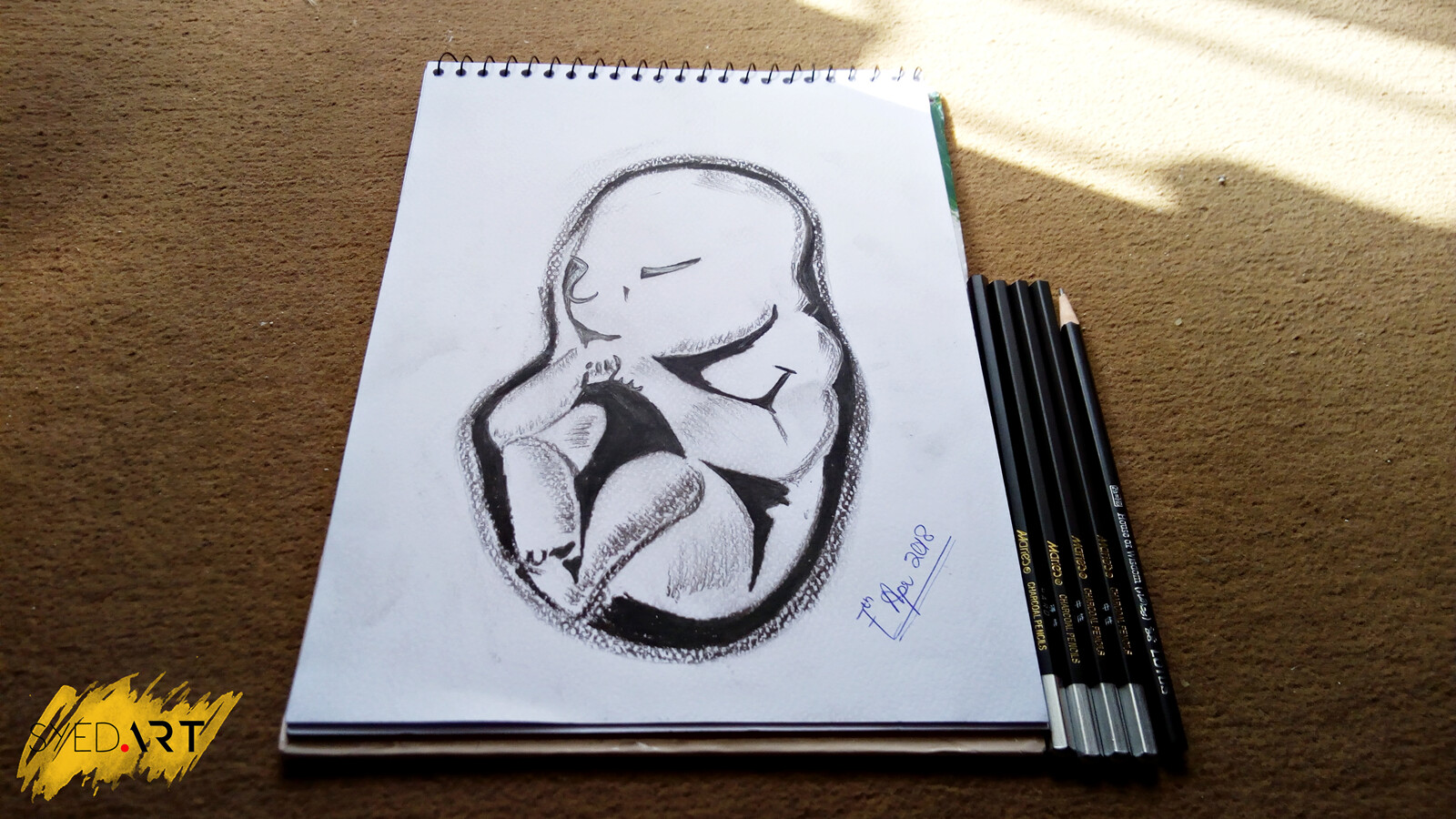 Artstation Baby Inside Womb Charcoal Pencil Drawing Syedart