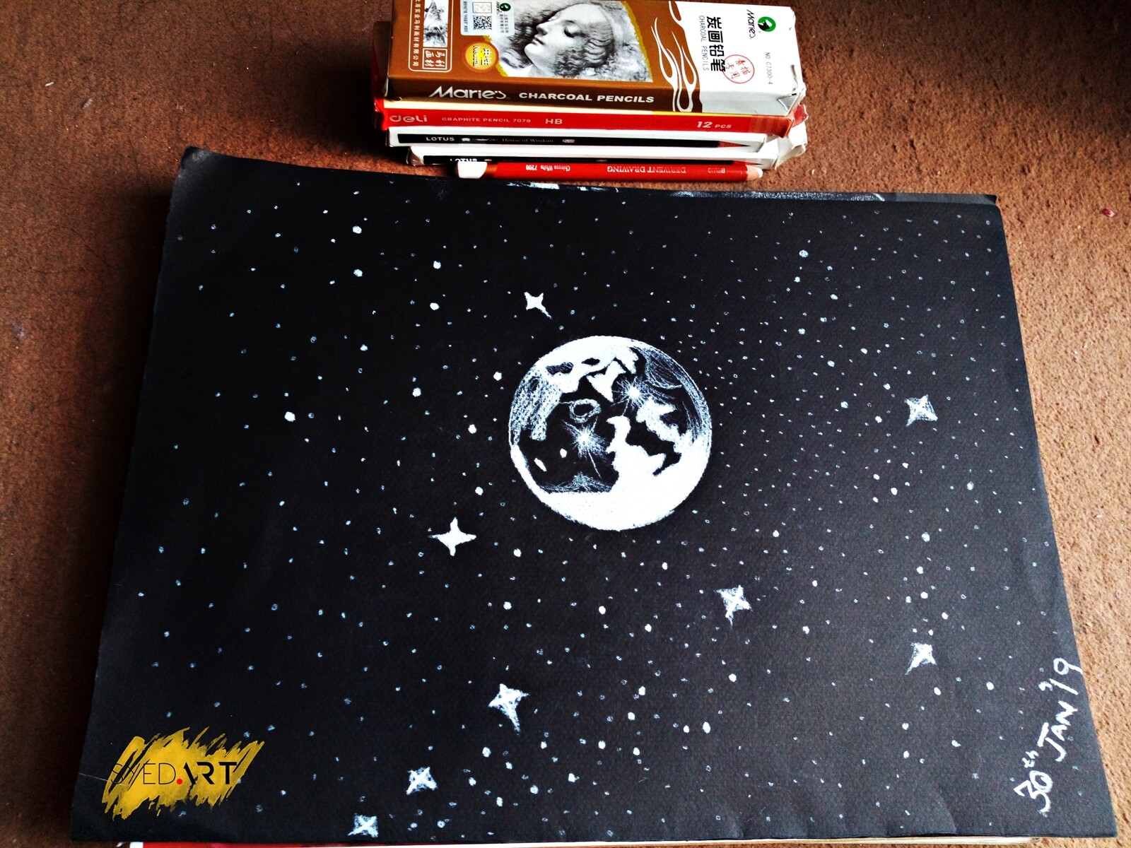 Artstation Moon White Charcoal Drawing By Syedart Syed Waqas