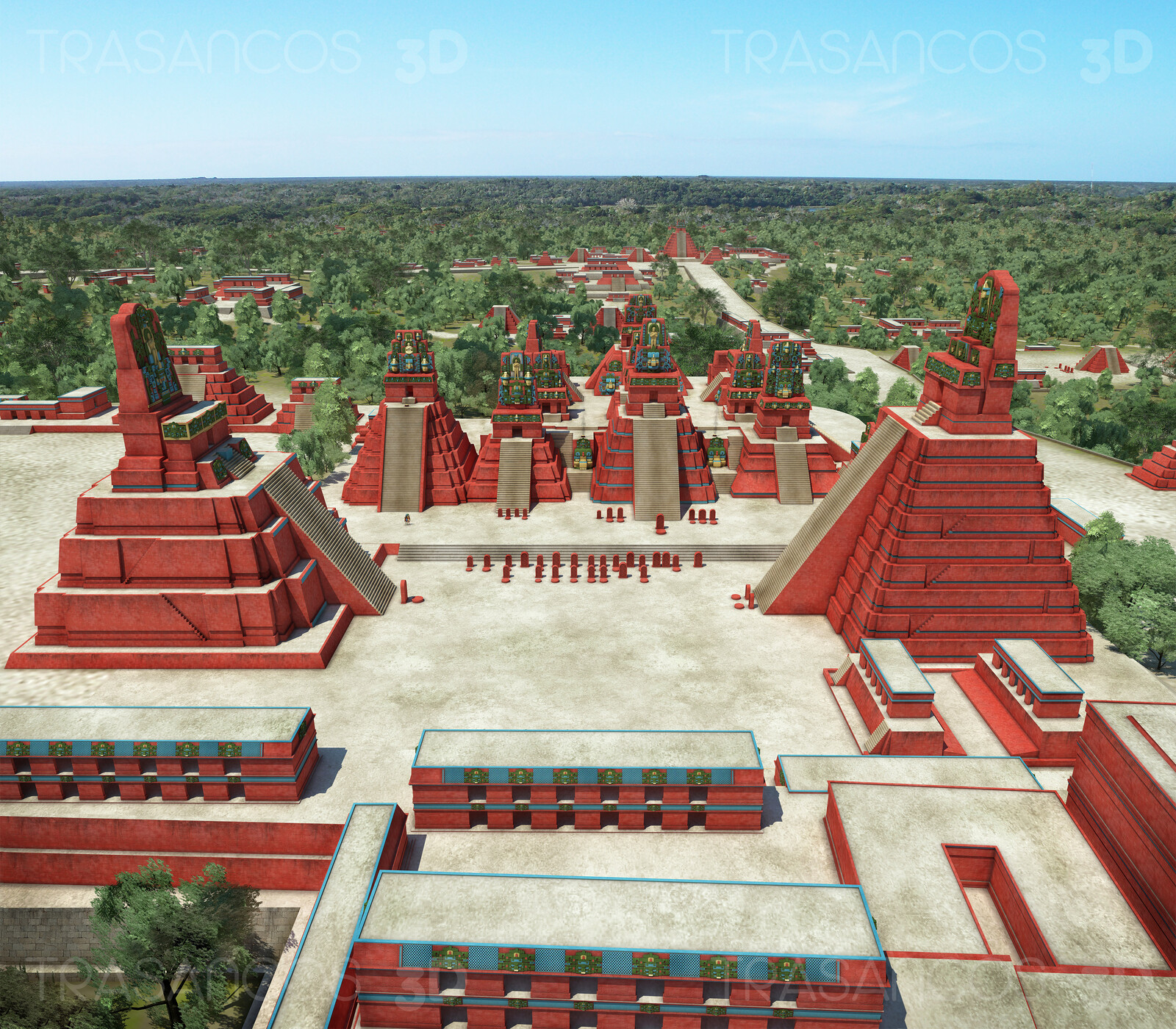View of the Great Square of Tikal over the Central Acropolis and the Temple I and II at both sides and the North Acrópolis at the background.
Modeled in collaboration with:
- Andrés Armesto
- Alejandro Soriano
- Carlos Paz