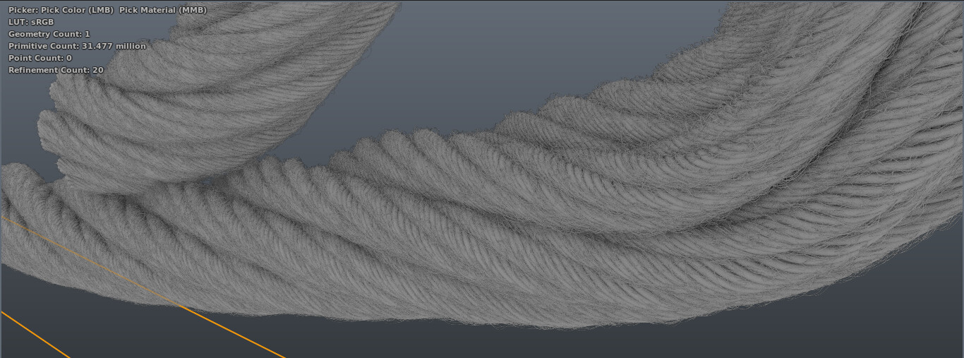 Clarisse viewport and how efficiency.. allowed me to push detail make whole rope entirly from micro curves like in real life. to bad it takes only 100px on final artwork rendered at 2.5k... this rope is 38m primitive and use only 800mb ram, full tube.